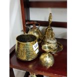 SHELF LOT OF BRASS WARE