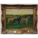 OIL ON BOARD - 3 GREYHOUNDS R.GROOM