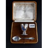 CASED SILVER EGG CUP AND SPOON
