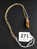 9 CARAT GOLD CHAIN WITH TIGERS EYE PENDANT