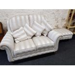 2 SEATER FABRIC SOFA AND LARGE FOOTSTOOL
