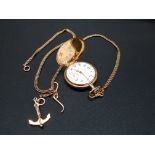 14K GOLD WALTHAM FULL HUNTER POCKET WATCH ON 14K GOLD WATCH CHAIN WITH 14K GOLD ANCHOR CHARM