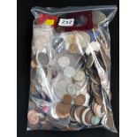 LARGE BAG OF COINS TO INCLUDE COPPER AND SILVER
