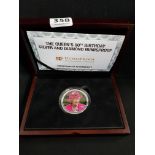 THE QUEENS 90TH BIRTHDAY SILVER AND DIANOND NUMIS PROOF COIN