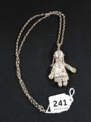 LARGE SILVER RAG DOLL PENDANT ON SILVER CHAIN