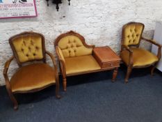 VINTAGE TELEPHONE TABLE AND 2 MATCHING ARMCHAIRS