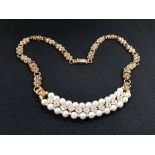 18 CARAT YELLOW GOLD 4 BAR GATE/LINK PEARL AND DIAMOND NECKLACE 18INCH LONG, NECKLETT COMPRISING