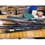 LARGE QUANTITY OF FISHING RODS AND ACCESSORIES