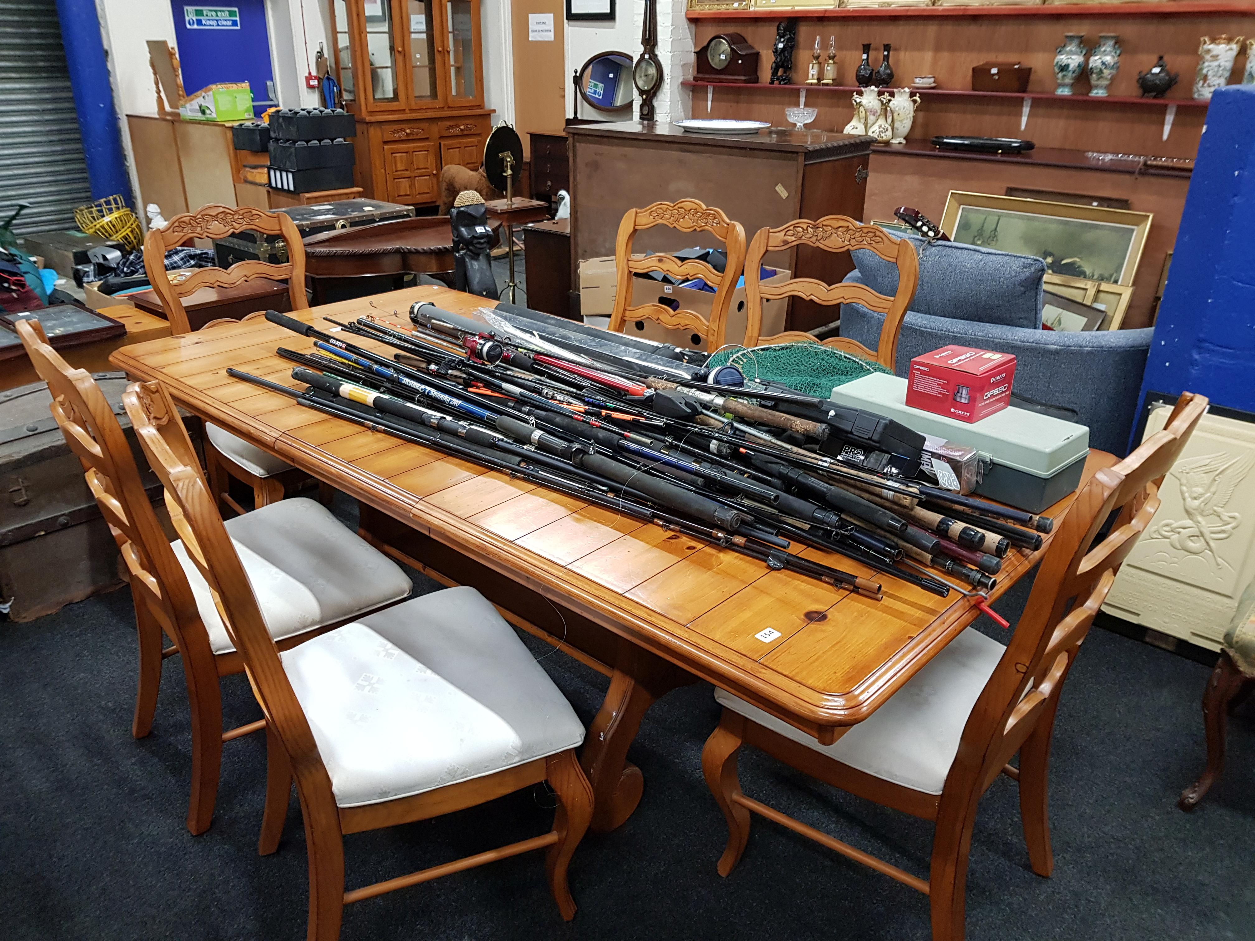 PINE DINING TABLE AND 6 CHAIRS