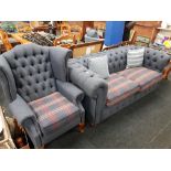 3 SEATER SETTEE AND WING BACK ARMCHAIR