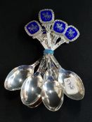 SET OF 6 SILVER AND ENAMEL WILLIAM OF ORANGE SPOONS (90G)