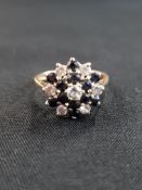 9 CARAT SAPPHIRE AND CZ CLUSTER RING