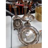 2 EPNS W.M.F ITEMS AND BUTTER DISH AND CANDLESTICKS