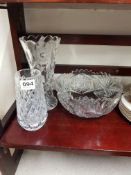 TYRONE CRYSTAL VASE AND 2 OTHER ITEMS OF CUT GLASS