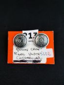 PAIR OF RUC QUEENS CROW BUTTONS