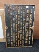 ORIGINAL HEAVY CAST IRON RAILWAY SIGN