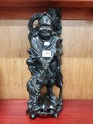 ANTIQUE CHINESE FIGURE FOO DOG STATUE, CHERRYWOOD
