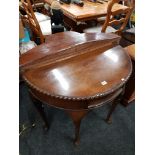 2 ANTIQUE MAHOGANY HALF MOON HALL TABLES