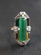 GOLD SILVER AND JADE STYLE RING