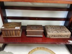 3 SMALL WOODEN CARVED JEWELLERY BOXES