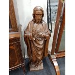 ANTIQUE 3 FT 6'' CARVED JESUS CHRIST STATUE