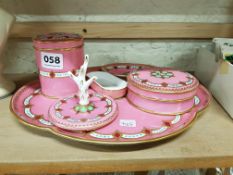 VICTORIAN DRESSING TABLE SET: PINK GROUND WITH ENAMELS