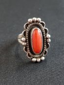 SILVER AND CORAL VINTAGE RING
