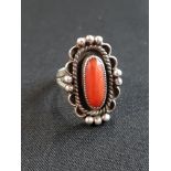 SILVER AND CORAL VINTAGE RING