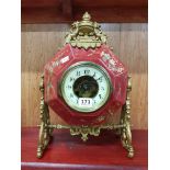 VICTORIAN BRASS AND CERAMIC CLOCK