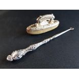 NAIL BUFFER AND BUTTON HOOK, BOTH WITH STERLING SILVER HANDLES
