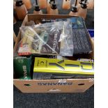 BOX LOT OF TOOLS, BOOKS ETC