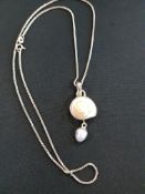 (BOXED) SILVER SHELL AND PEARL PENDANT ON SILVER CHAIN