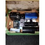 BOX OF CAMERAS, LENS AND ACCESSORIES