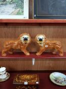 PAIR OF LARGE STAFFORDSHIRE LIONS