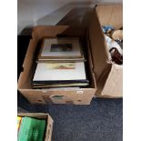 BOX OF OLD FRAMED ETCHINGS AND PRINTS