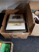BOX OF OLD FRAMED ETCHINGS AND PRINTS