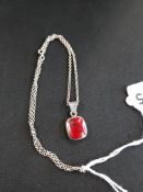 SILVER RED ONYX PENDANT ON SILVER CHAIN