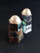 COLLECTABLE SALT AND PEPPER SILVER AND ABALONE