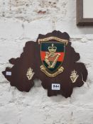 CARVED MAP OF ULSTER TO ULSTER DEFENCE REGIMENT 11TH (CRAIGAVON) BATTALION