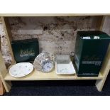 2 BOXED BELLEEK DISHES AND AN IRISH CUT GLASS CLOCK