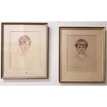 PAIR OF LARGE ANTIQUE PORTRAIT PASTELS