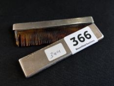 SILVER AND FAUX TORTOISESHELL COMB AND COVER BIRMINGHAM 1953-4