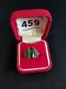 SILVER MARCASITE AND GREEN STONE DECO STYLE RING