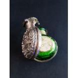 EXQUISITE SILVER PERFUME BOTTLE HOLDER WITH ORIGINAL LAVENDAR SALTS BOTTLE 'THE CROWN' AND