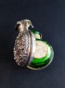 EXQUISITE SILVER PERFUME BOTTLE HOLDER WITH ORIGINAL LAVENDAR SALTS BOTTLE 'THE CROWN' AND
