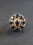 9 CARAT GOLD SAPPHIRE AND DIAMOND LARGE CLUSTER