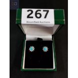PAIR OF SILVER TURQUOISE AND CRYSTAL EARRINGS