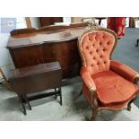 SIDEBOARD, ARMCHAIR AND DROP LEAF TABLE