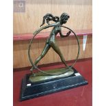 ART DECO STYLE BRONZE FIGURE GIRL WITH HOOP