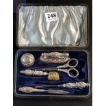 ANTIQUE SILVER MANICURE SET IN CASE